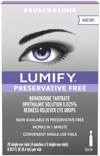 LUMIFY Redness Reliever Preservative Free Eye Drops, 20 Single Use Vials (Pack of 2)