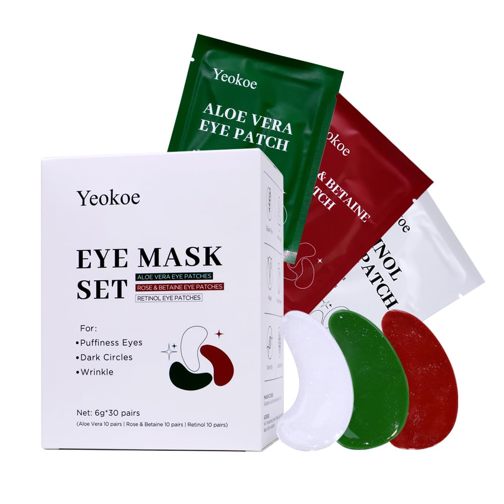 Yeokoe Under Eye Patches for Dark Circles,Eye Mask for Puffy Eyes With Collagen,Retinol,Vitmin C,Hyaluronic Acid and Niacinamide Face Masks Skincare Spa Gifts for Woman 20Pairs