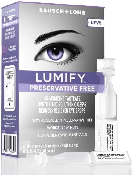 LUMIFY Redness Reliever Preservative Free Eye Drops, 20 Single Use Vials (Pack of 2)