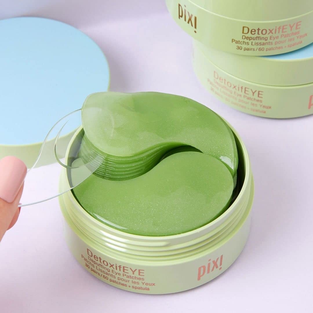 Pixi DetoxifEYE Depuffing Hydrogel Eye Patches with Cucumber, Hyaluronic Acid & Caffeine for Puffy Eyes and Dark Circles | Treats Tired Eyes, Puffiness and Eyebags | Hydrate Eye Area, 60 Patches
