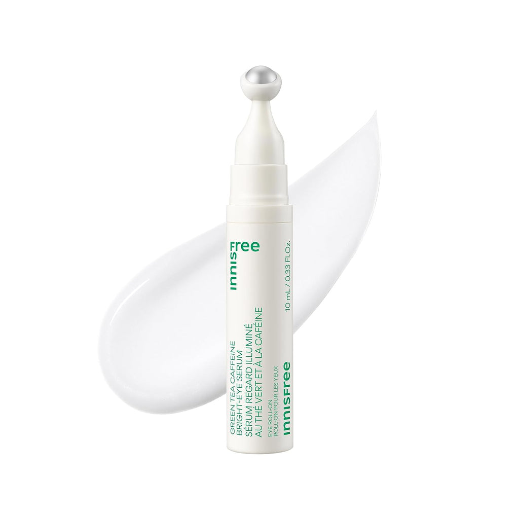Innisfree Green Tea Caffeine Depuffing Eye Serum with Niacinamide, Cooling Korean Eye Roll-On for Hydration and Brightening