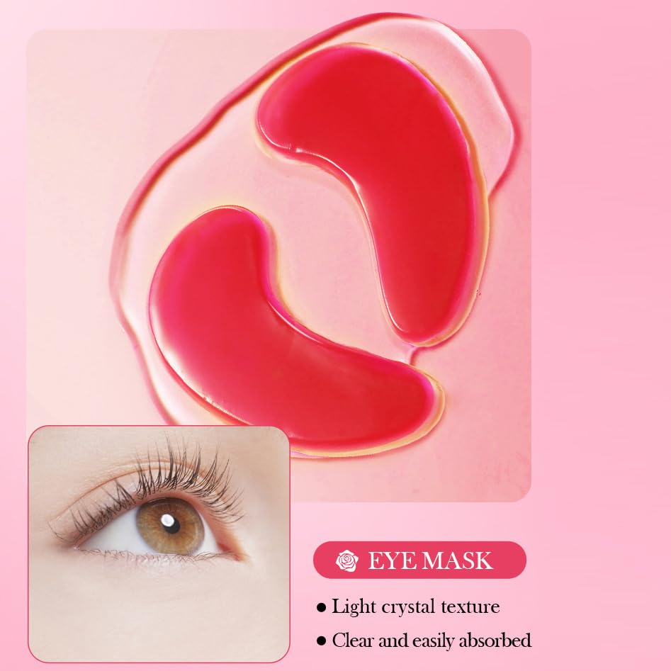 YMEYFAN 20 Pair Under Eye Mask & Lip Mask Skincare Set, Rose Pink Lip Patches & Under Eye Patches for Puffy Eyes, Dark Circles, Dry Lips Lines, Deep Hydrating Moisturizing, Gifts for Mom Women