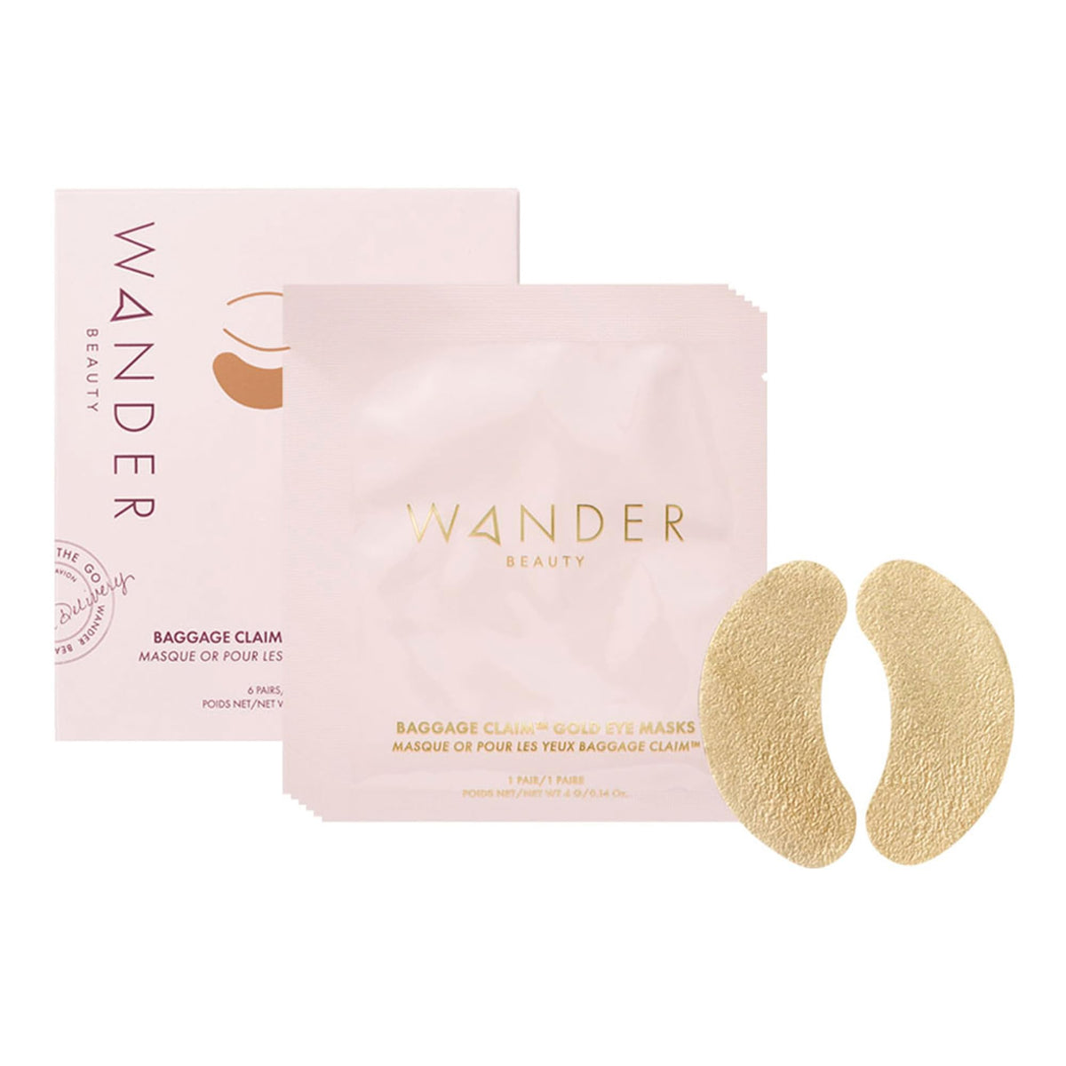 Wander Beauty Baggage Claim - Rose Gold Foil Under Eye Patches For Dark Circles and Puffiness - Under Eye Mask Depuffs & Firms - Brightening Eye Mask for Under Eye Bags (6 Pairs)