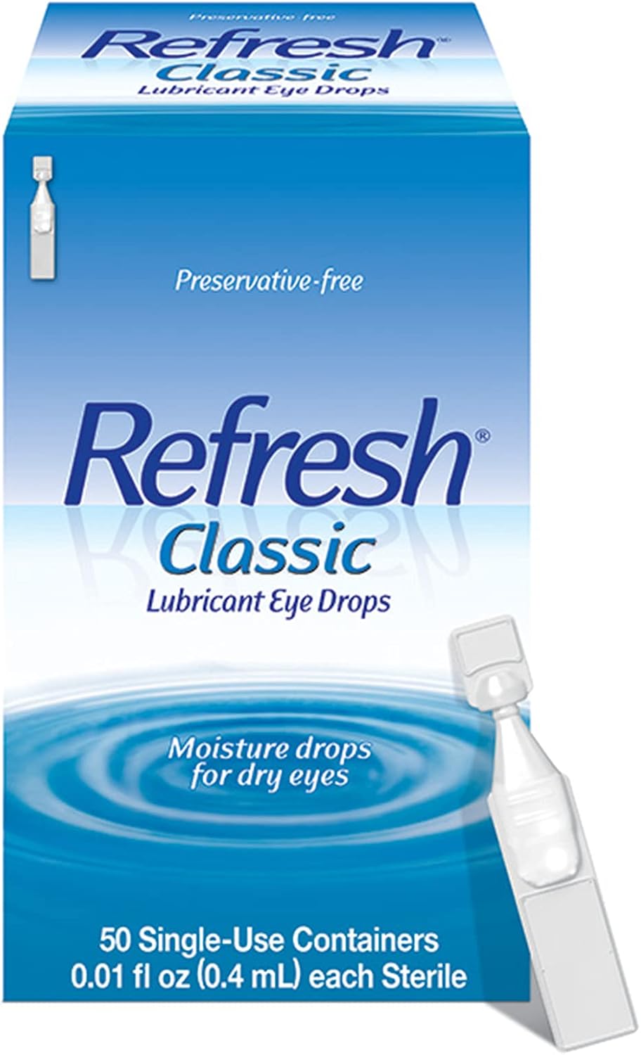 REFRESH CLASSIC Lubricant Eye Drops Preservative-Free Artificial Tears, 0.01 fl oz (0.4 mL), 50 Single-Use Containers