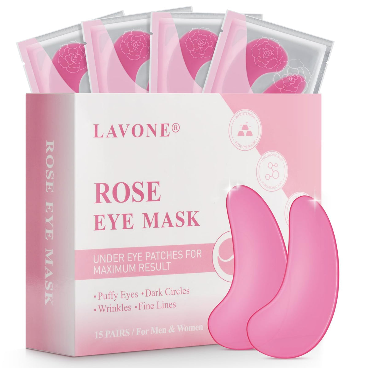Eye Mask, 30-Pair Collagen Rose Eye Patches for Puffy Eyes and Dark Circles