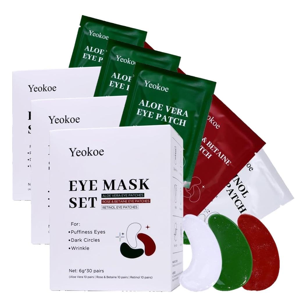 Yeokoe Under Eye Patches for Dark Circles,Eye Mask for Puffy Eyes With Collagen,Retinol,Vitmin C,Hyaluronic Acid and Niacinamide Face Masks Skincare Spa Gifts for Woman 20Pairs