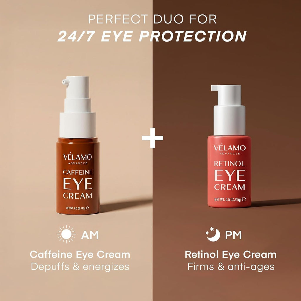 VELAMO ADVANCED Caffeine Eye Cream for Dark Circles, Puffiness & Under Eye Bags – Energizing & Depuffing Under Eye Cream to Smooth Wrinkles & Fine Lines – Dermatologist Tested 0.5 OZ/15g