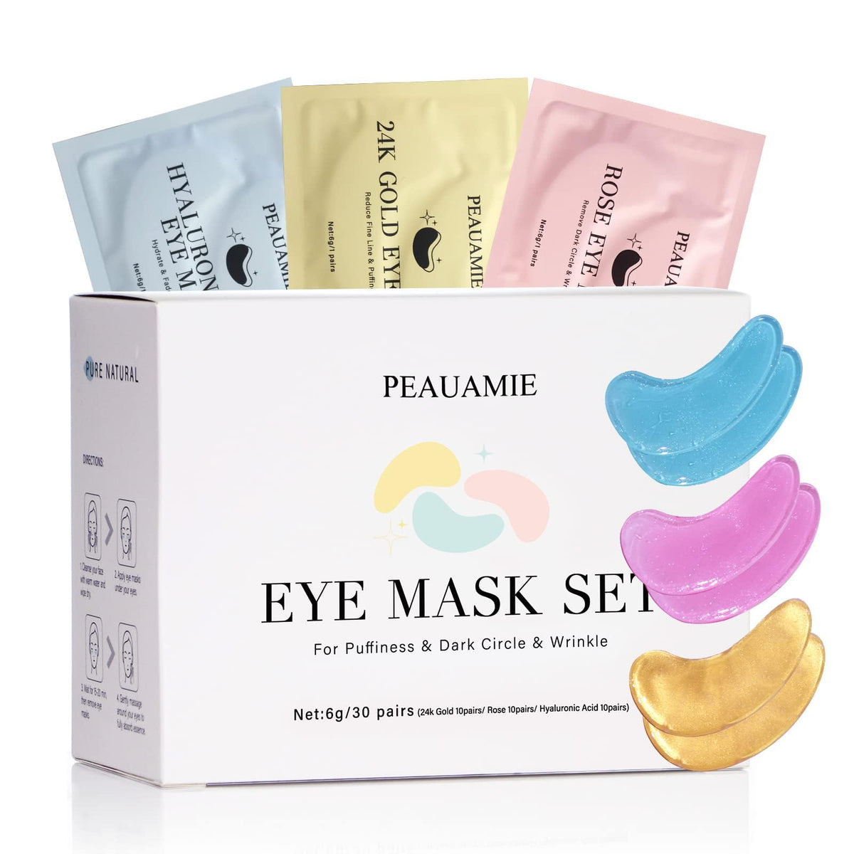 PEAUAMIE Under Eye Patches with Collagen and Hyaluronic Acid Eye Mask for Wrinkle,Dark Circles,Face Mask Skin Care Products 24 Pairs