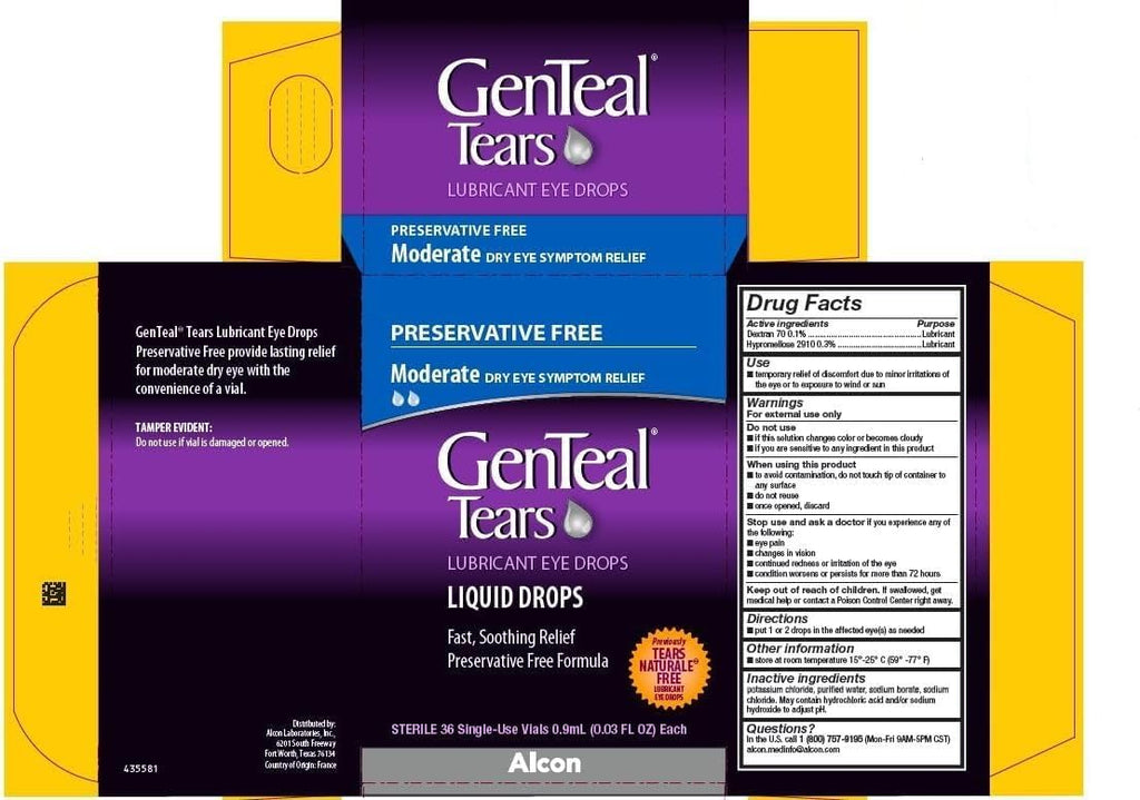 Genteal Tears Preservative Free Moderate Lubricant Eye Drops, 36 Vials