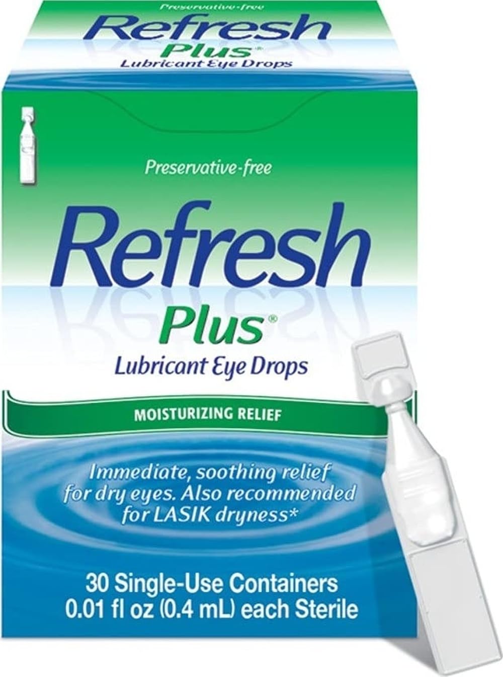 REFRESH PLUS Lubricant Eye Drops Preservative-Free Artificial Tears, 0.01 fl oz (0.4 mL), 70 Single-Use Containers