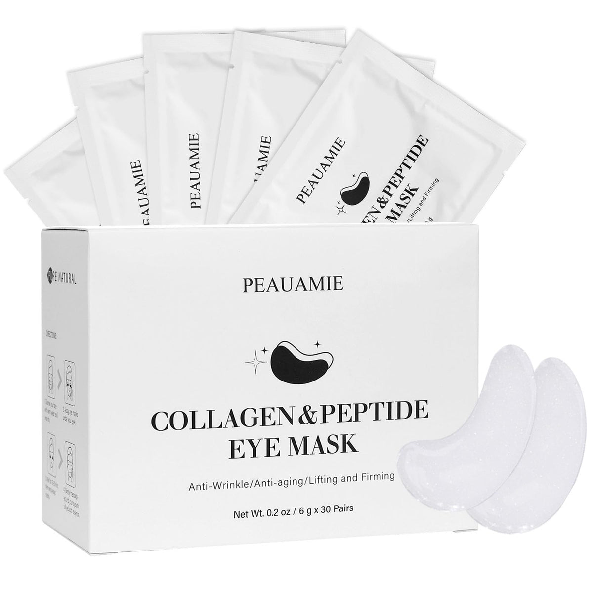 PEAUAMIE Under Eye Patchs Hyaluronic Acid Eye Mask for Dark Circles and Puffiness Wrinkle Eye Bags 30 Pairs