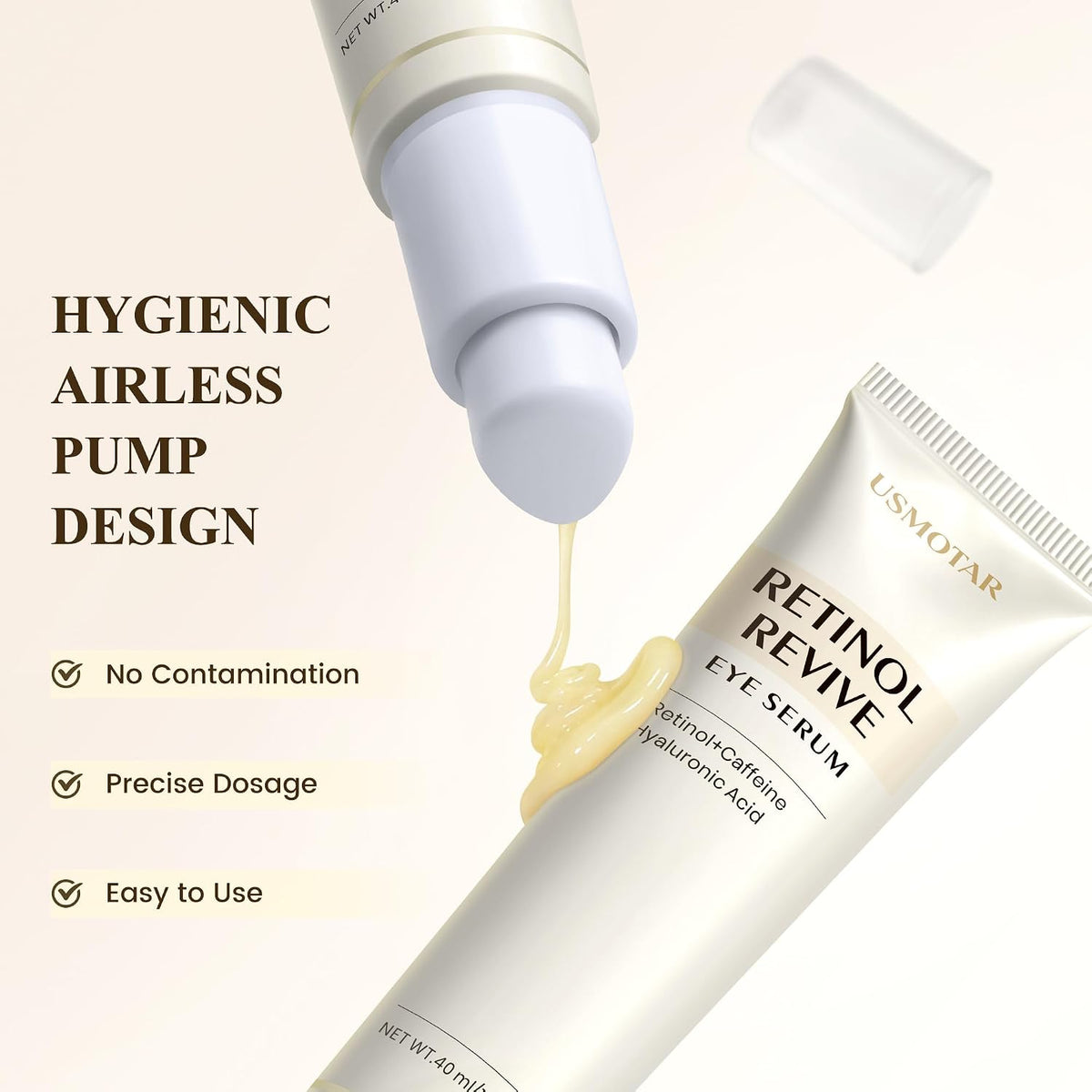 Retinol & Caffeine Eye Serum - Dark Circles Relief & Depuffing Treatment, Hyaluronic Acid + Collagen, Gentle Under Eye Cream for Sensitive Skin, Hydrates & Smooths Fine Lines 40ml, 1.35 fl.oz