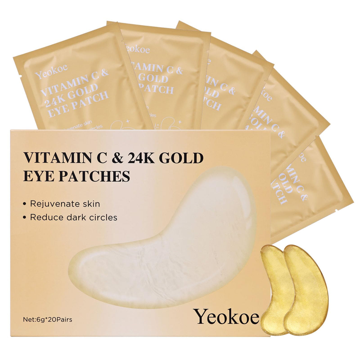 Yeokoe Under Eye Patches for Dark Circles,Eye Mask for Puffy Eyes With Collagen,Retinol,Vitmin C,Hyaluronic Acid and Niacinamide Face Masks Skincare Spa Gifts for Woman 20Pairs