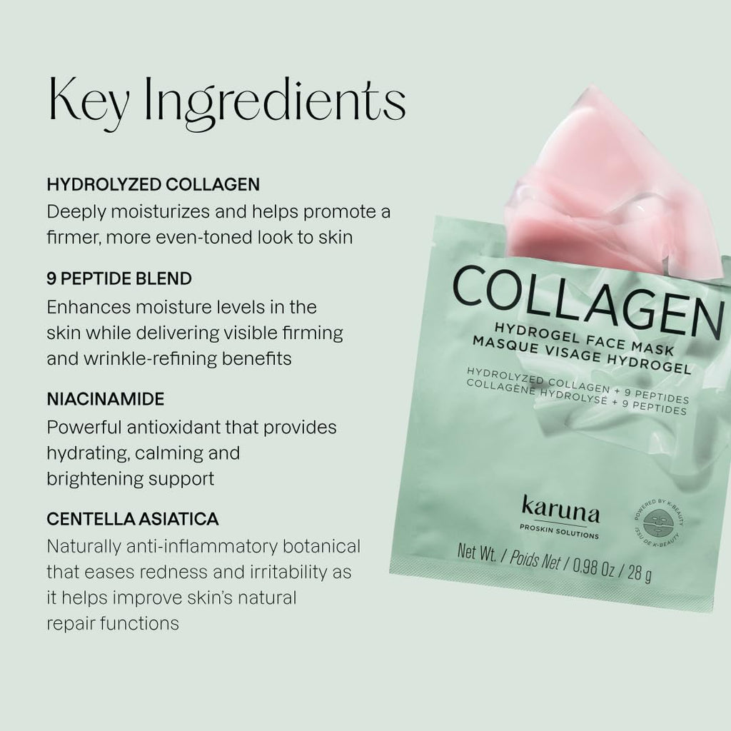 Karuna Skin - COLLAGEN Face Mask Sheets, Hydrogel 2-Piece Facial Mask, Age-Defying, Hydrating, Rejuvenating & Moisturizing Skin Care Essential That Targets Fine Lines & Wrinkles, 1 Pack