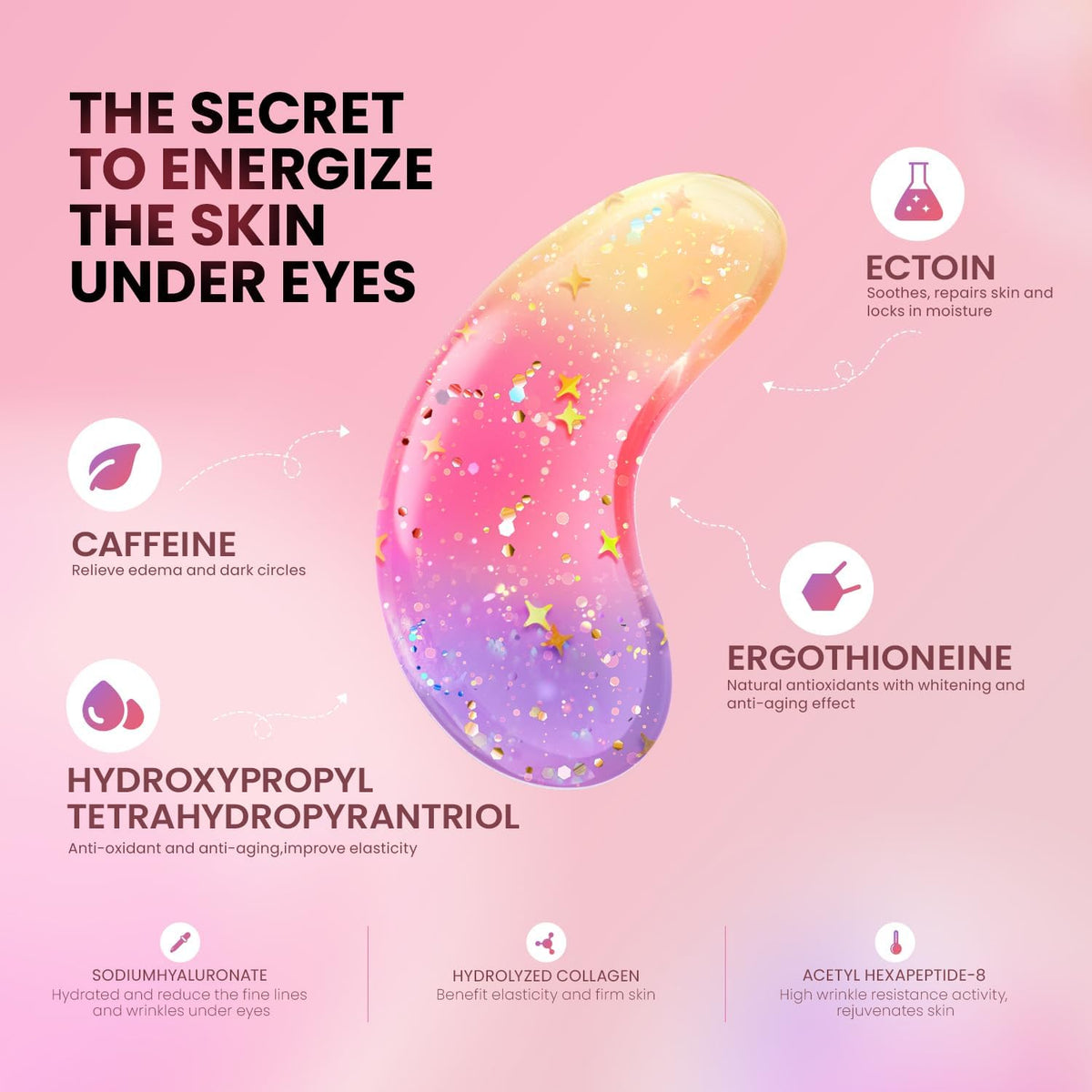 AILEORY Under Eye Patches (24 Pairs) - Tri-color Glitter Eye Gel Pads for Dark Circles, Puffy Eyes, Under eye Bags, Wrinkles | Natural Collagen Under Eye Mask Patches, Gel Under Eye Patches