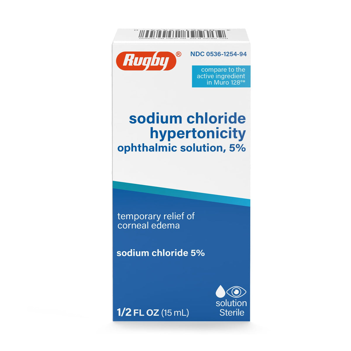 Rugby Sodium Chloride Hypertonicity Ophthalmic Eye Solution 5% - Sodium Chloride Eye Drops for Temporary Corneal Edema Symptom Support - Alcohol-Free - 0.5 Fl. Oz. (3-Pack)