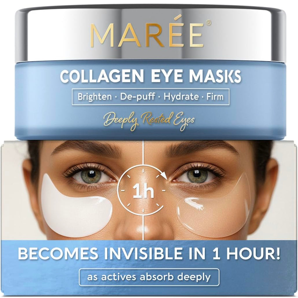 MAREE Invisible Under Eye Patches for Puffy Eyes and Dark Circles with Peptide Collagen, Caffeine & Retinol - Eye Masks for Women & Men for Undereye Bags & Puffiness Reducing - Parches para Ojeras