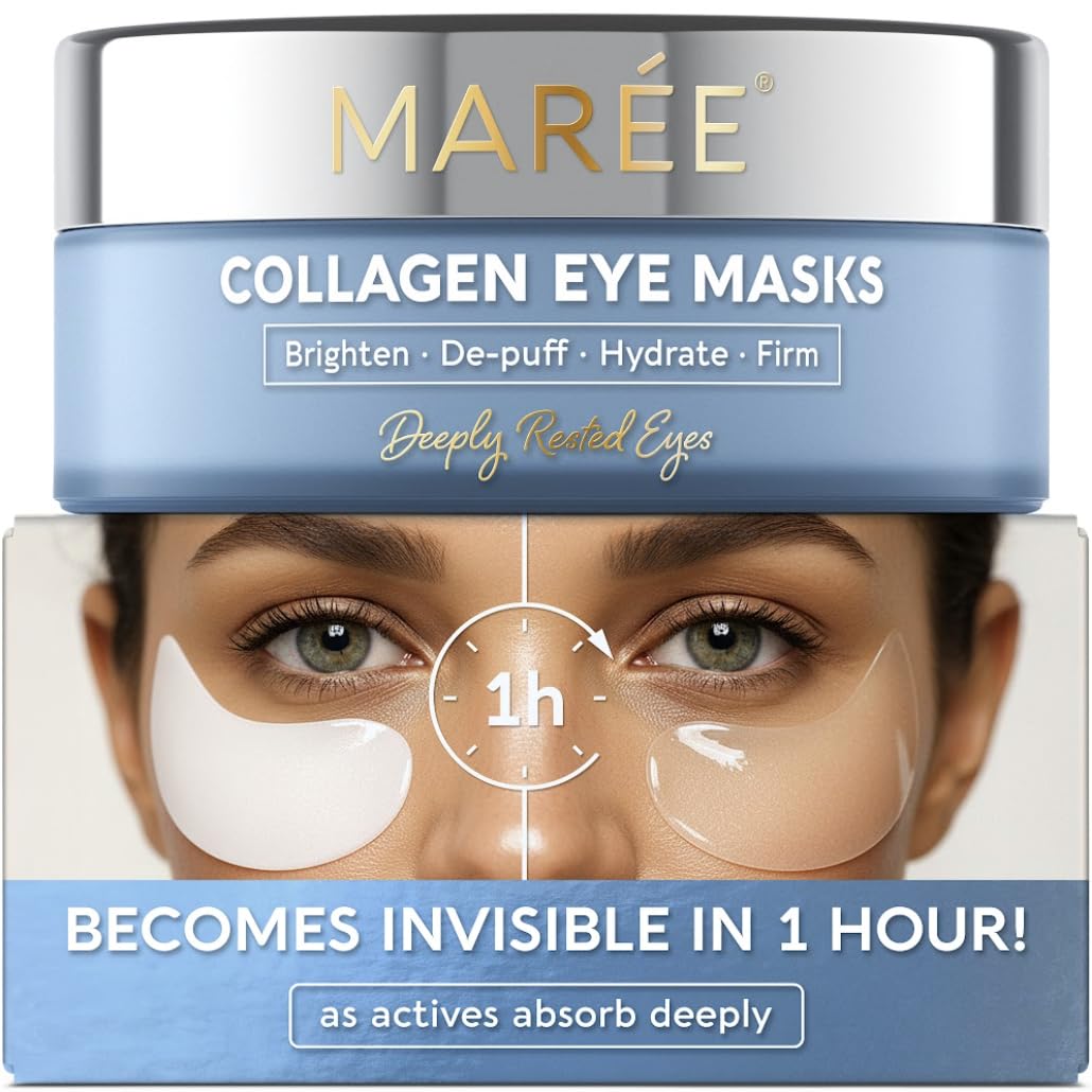 MAREE Invisible Under Eye Patches for Puffy Eyes and Dark Circles with Peptide Collagen, Caffeine & Retinol - Eye Masks for Women & Men for Undereye Bags & Puffiness Reducing - Parches para Ojeras