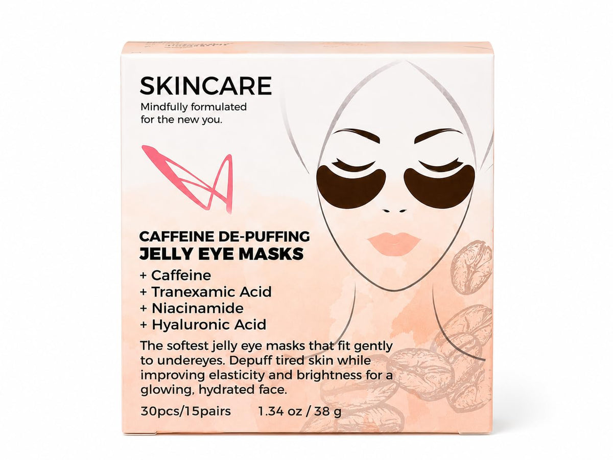 SKINCARE Caffeine De-Puffing Jelly Eye Masks with vitamin C .Tranexamic Acid, Niacinamide, Hyaluronic Acid for Brightening, Hydration, and Dark Circle Reduction, 30 Pieces, 1.34 oz (Yellow)