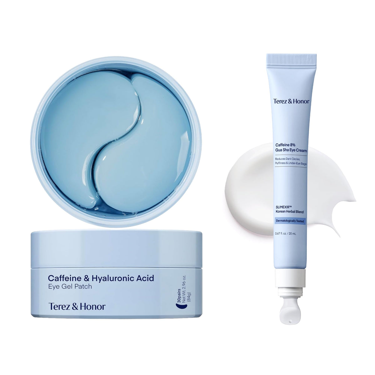 Terez & Honor Under Eye Patches for Dark Circles - 60 Korean Hydrogel Masks for Puffiness, Bags, Wrinkle with Caffeine, Hyaluronic Acid, Niacinamide - Undereye Hydrating & Cooling, Vegan, No Fragrance
