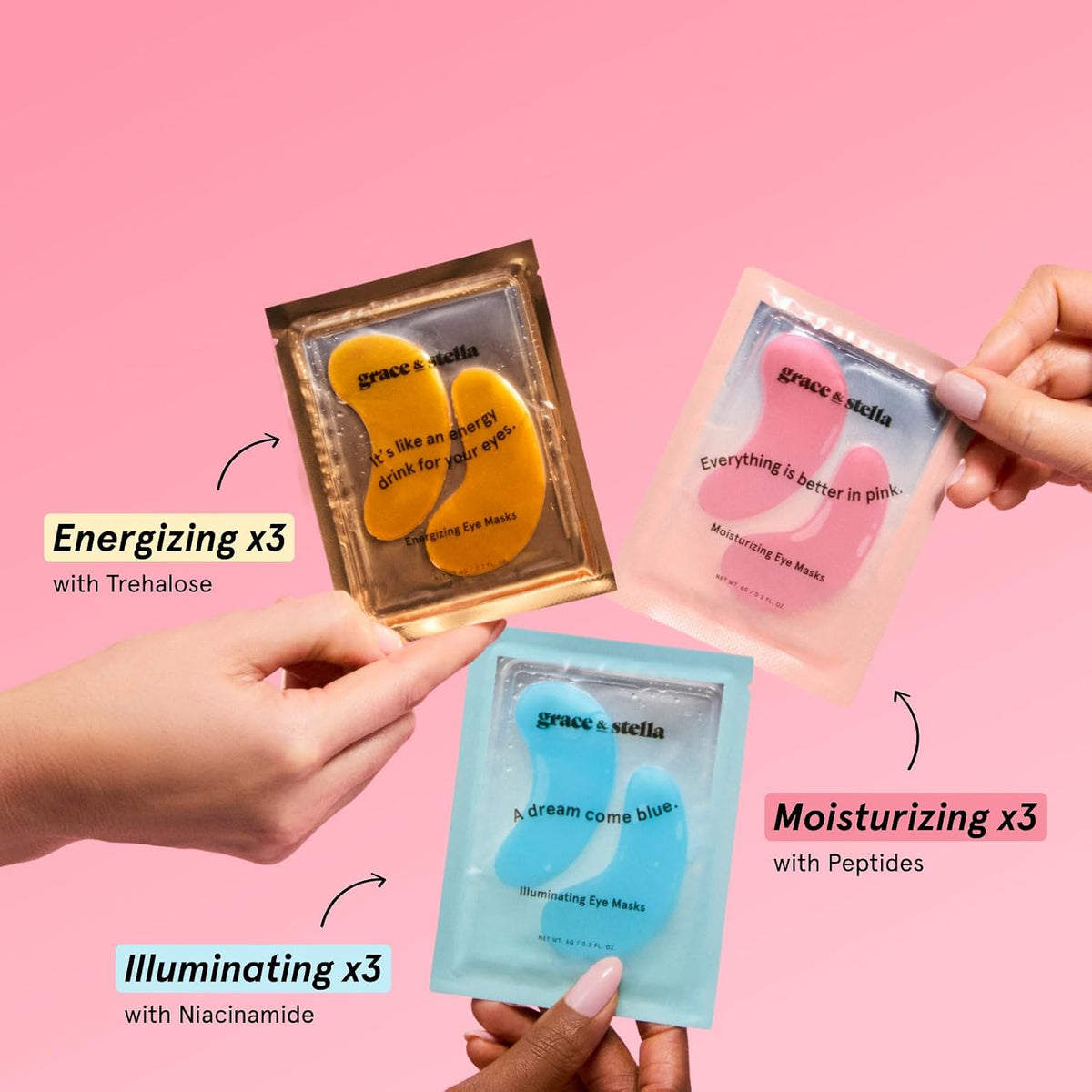 grace & stella Under Eye Patches Variety Pack - With 6 Colors (18 Pairs)
