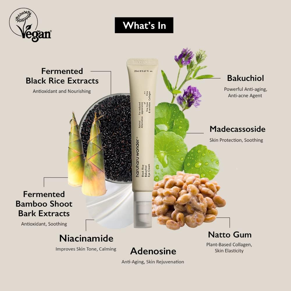 haruharu Black Rice Bakuchiol Eye Cream, 1.34 fl.oz, Duo Set, Vegan