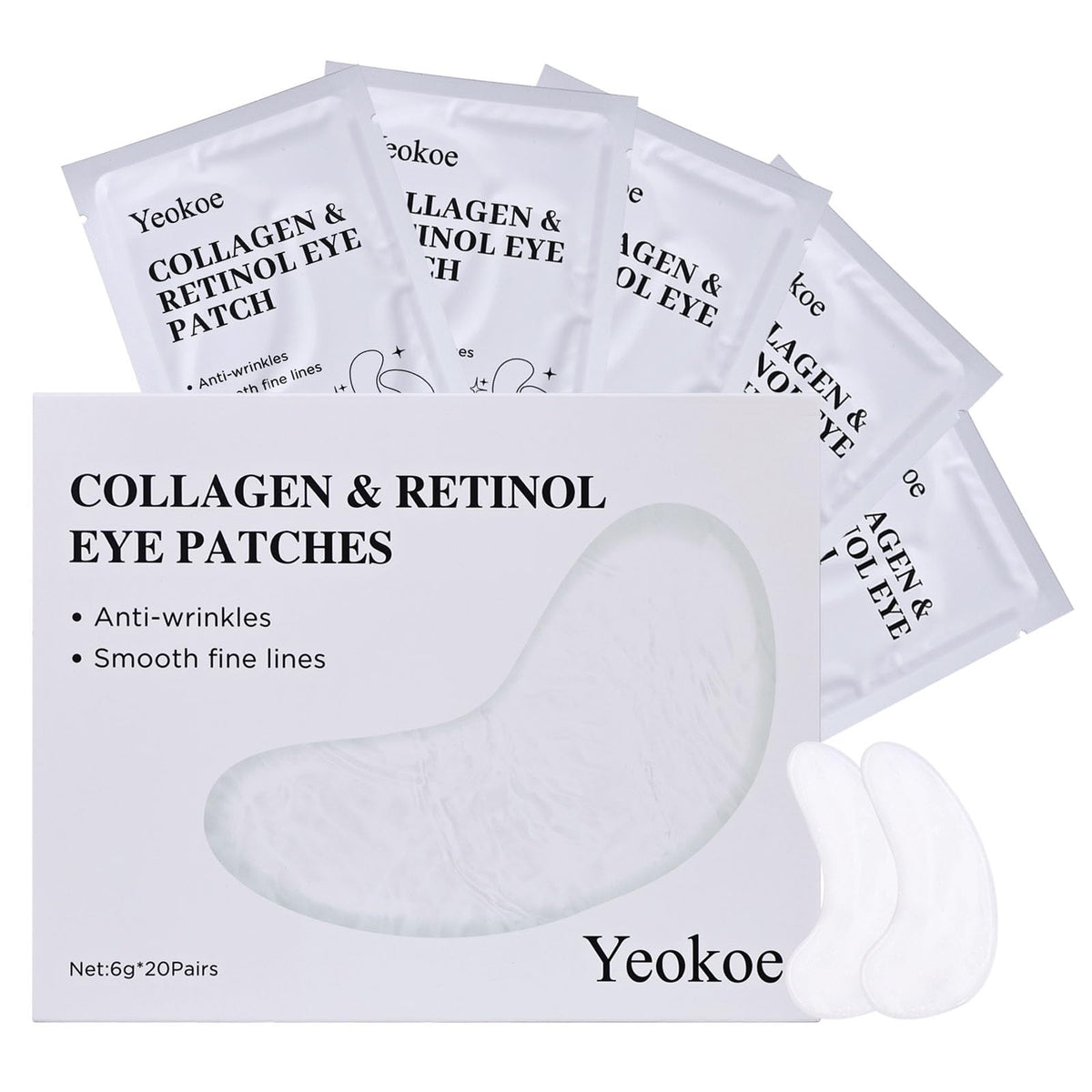 Yeokoe Under Eye Patches for Dark Circles,Eye Mask for Puffy Eyes With Collagen,Retinol,Vitmin C,Hyaluronic Acid and Niacinamide Face Masks Skincare Spa Gifts for Woman 20Pairs