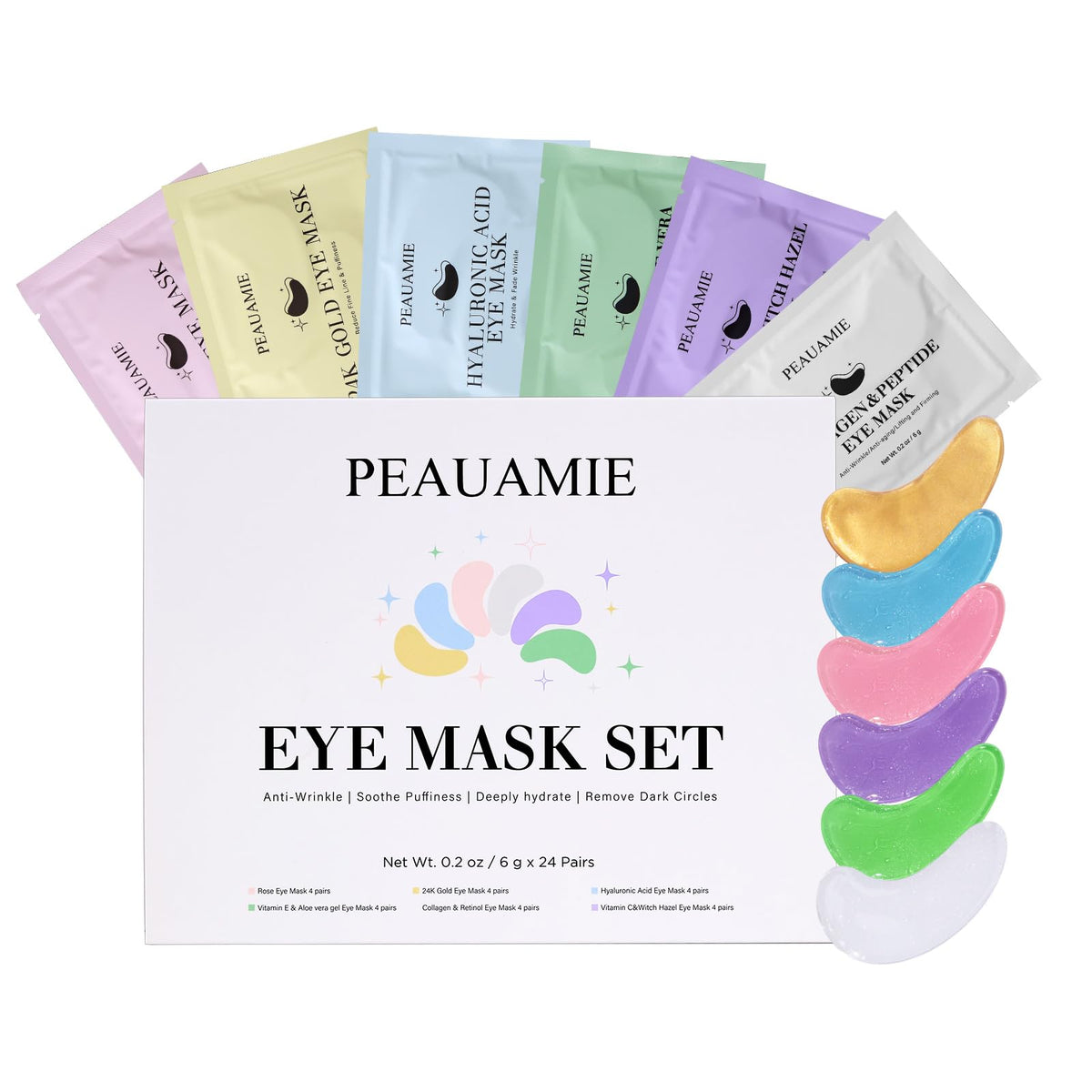 PEAUAMIE Under Eye Patches Collagen and Peptide Eye Mask for Dark Circles and Puffiness,Face Mask Skin Care Products 30 Pairs