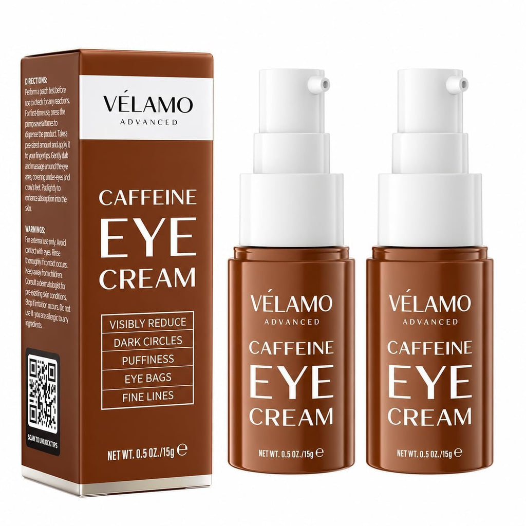 VELAMO ADVANCED Caffeine Eye Cream for Dark Circles, Puffiness & Under Eye Bags – Energizing & Depuffing Under Eye Cream to Smooth Wrinkles & Fine Lines – Dermatologist Tested 0.5 OZ/15g