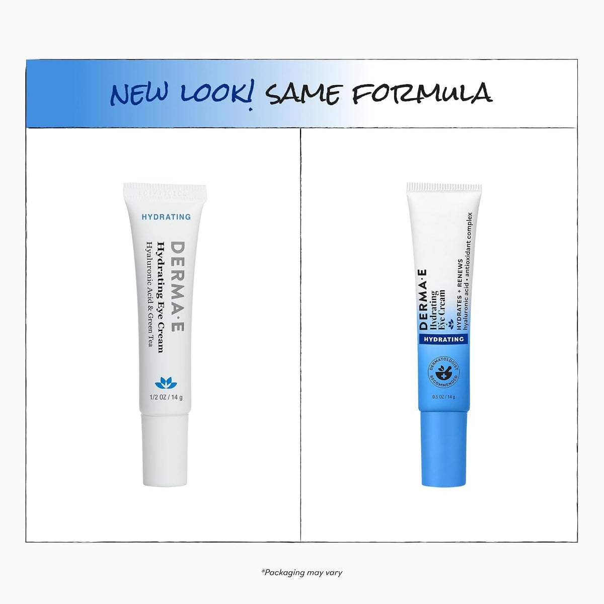DERMA E Hydrating Eye Cream with Hyaluronic Acid, 0.5 Oz Firming & Lifting