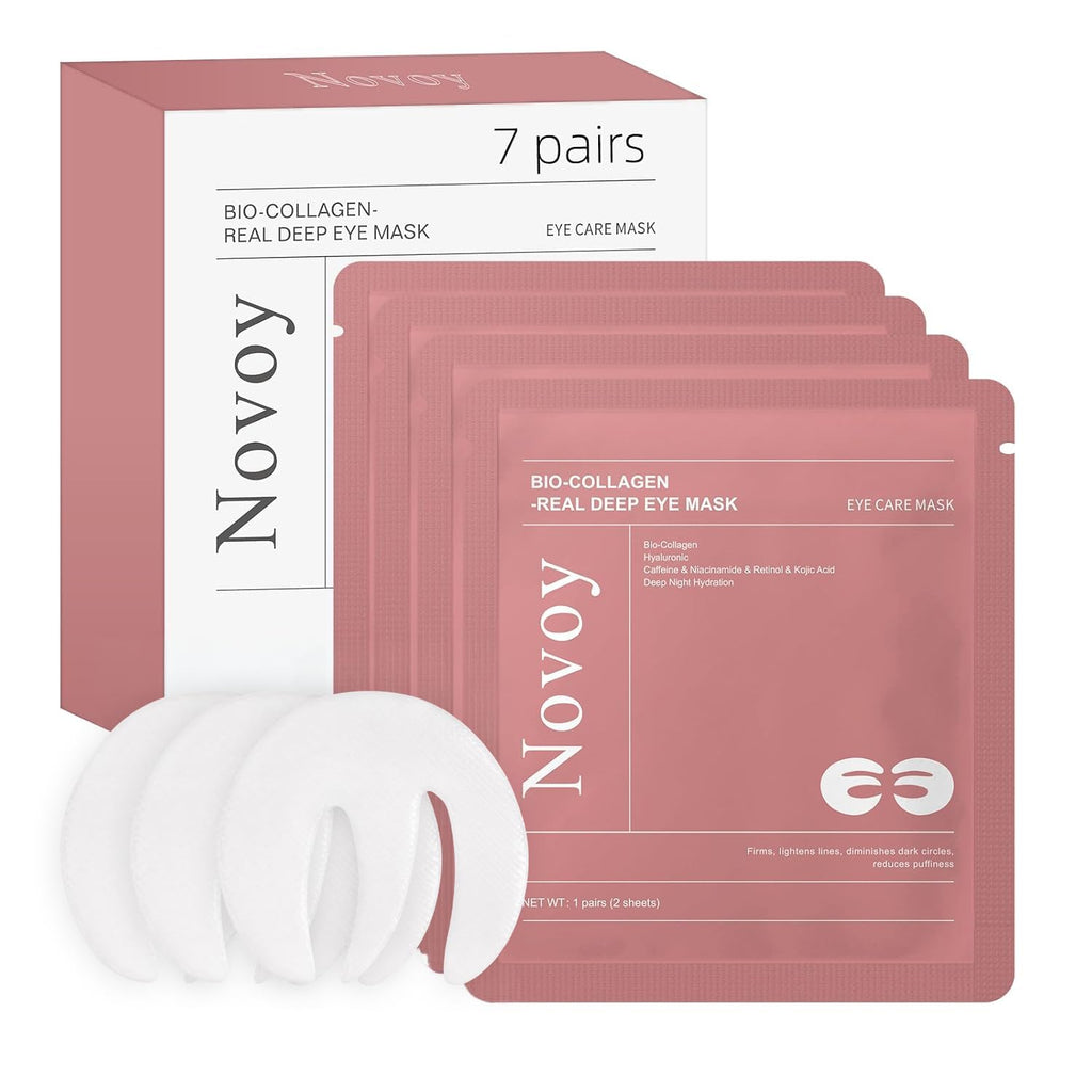 Novoy 15 Pairs Bio-Collagen Real Deep Eye Patches - 6-in-1 Retinol Overnight Eye Patches for Dark Circles, Puffiness & Wrinkles | 2% Caffeine+Hyaluronic+Niacinamide, Korean Popular Eye Mask - ROSE