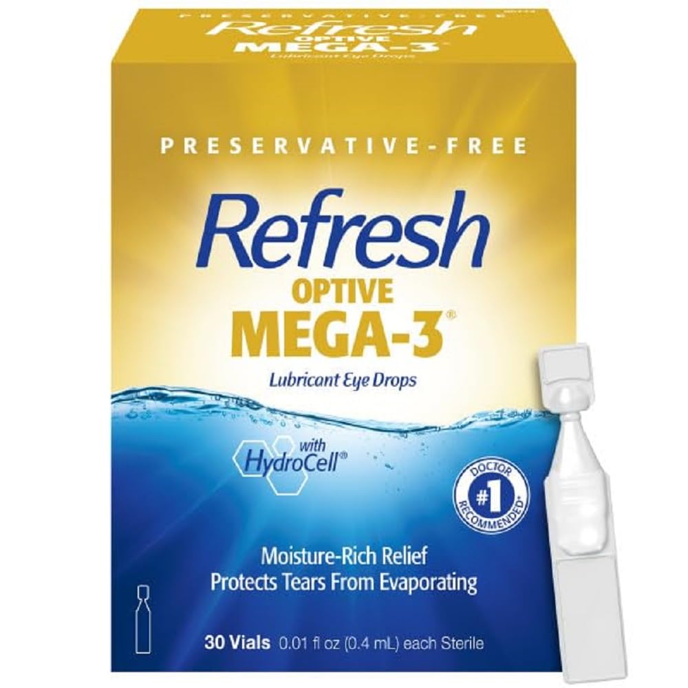 REFRESH OPTIVE MEGA-3 Lubricant Eye Drops Preservative-Free Artificial Tears, 0.01 fl oz (0.4 mL), 60 Single-Use Containers