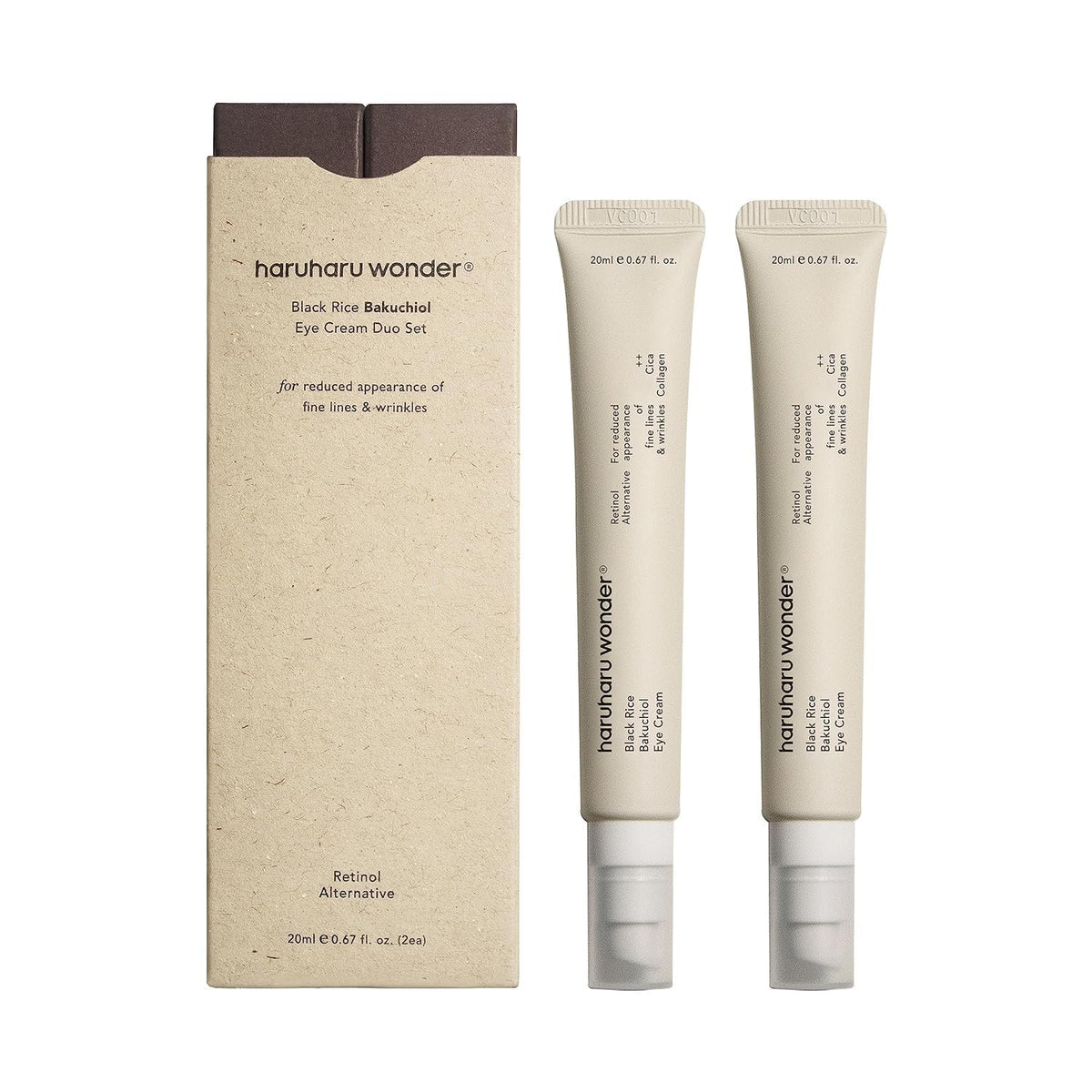 haruharu Black Rice Bakuchiol Eye Cream, 1.34 fl.oz, Duo Set, Vegan