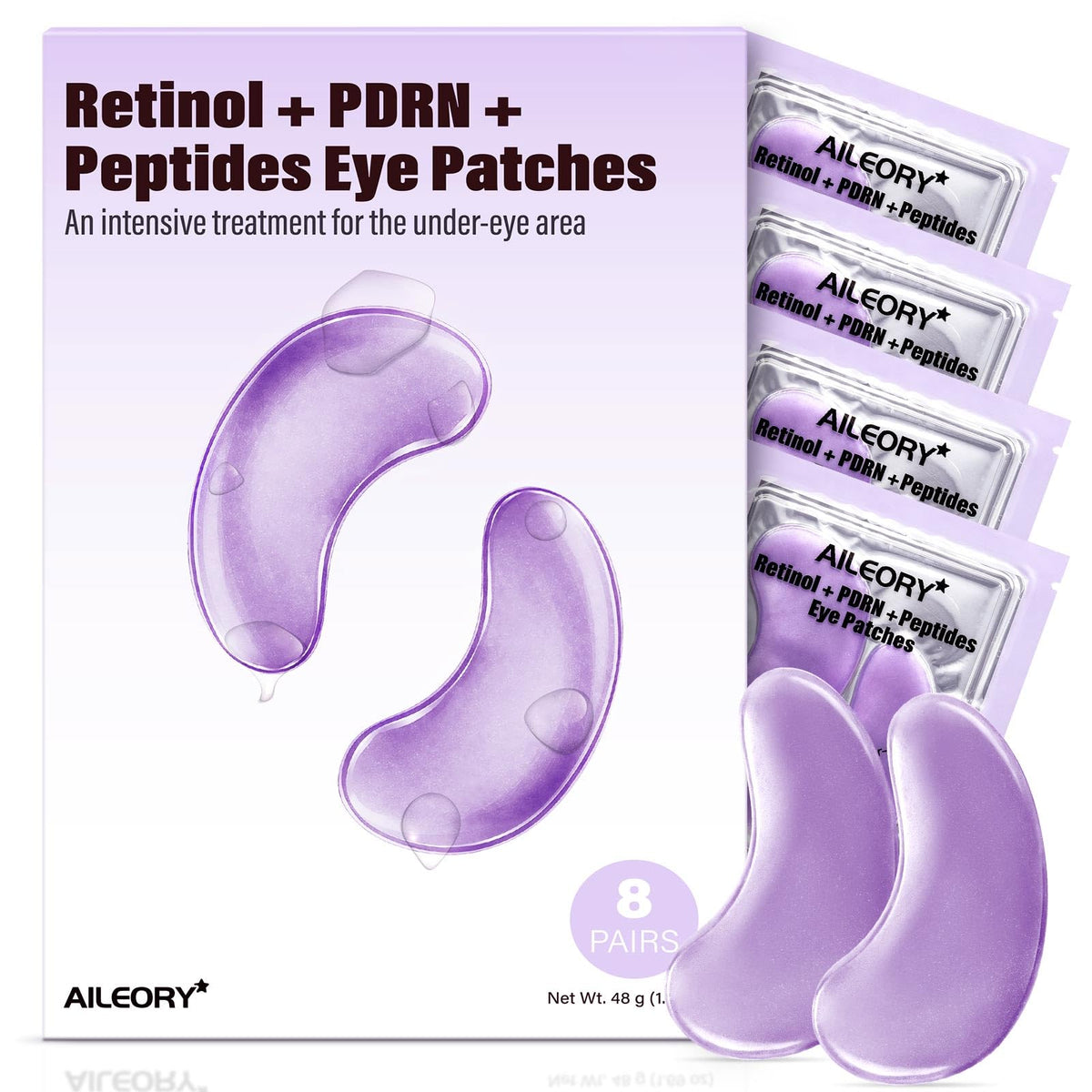 AILEORY Under Eye Patches (24 Pairs) - Tri-color Glitter Eye Gel Pads for Dark Circles, Puffy Eyes, Under eye Bags, Wrinkles | Natural Collagen Under Eye Mask Patches, Gel Under Eye Patches
