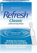 REFRESH CLASSIC Lubricant Eye Drops Preservative-Free Artificial Tears, 0.01 fl oz (0.4 mL), 30 Single-Use Containers