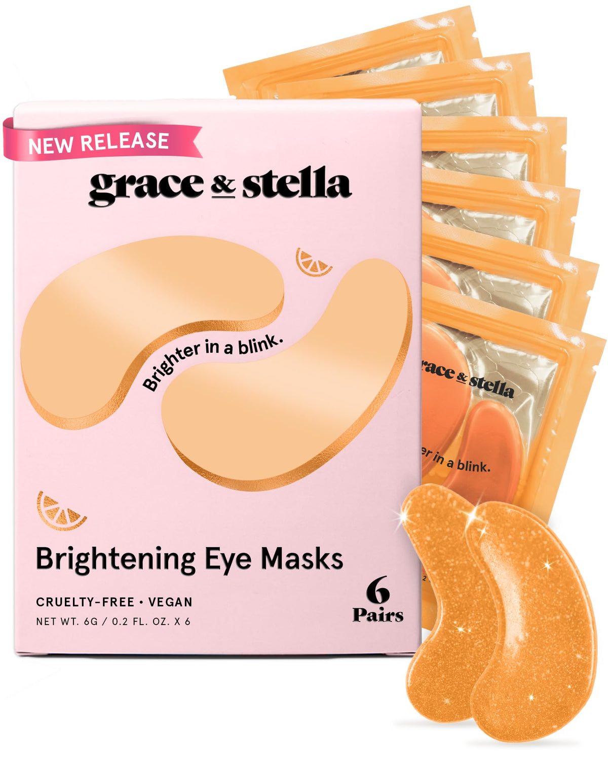 grace & stella New Brightening Eye Patches for Dark Circles (24 Pairs) - Vitamin C Under Eye Patches for Puffiness - Perfect Gifts for Women & Morning Skin Care Routine, Vegan Under Eye Mask