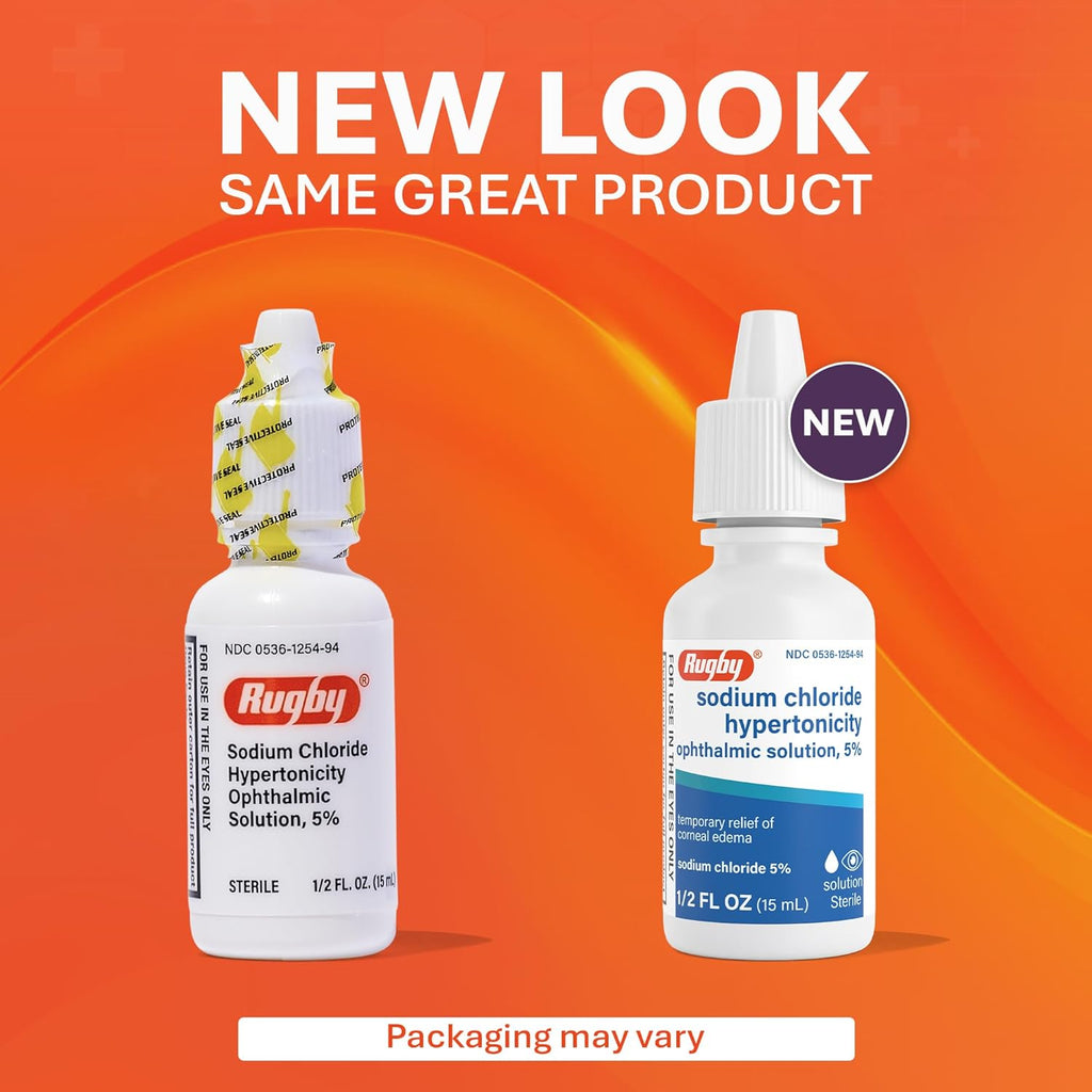 Rugby Sodium Chloride Hypertonicity Ophthalmic Eye Solution 5% - Sodium Chloride Eye Drops for Temporary Corneal Edema Symptom Support - Alcohol-Free - 0.5 Fl. Oz. (3-Pack)