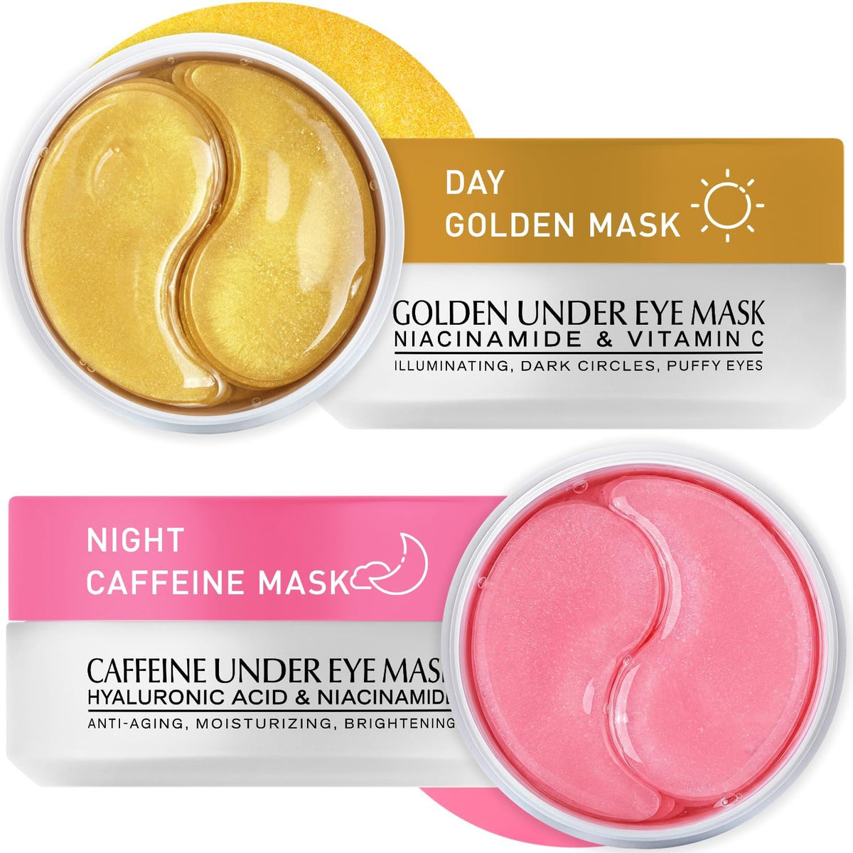 Under Eye Patches Kit: 120 Pcs Retinol & Golden Gel Eye Mask for Dark Circles, Puffiness and Wrinkles - Day & Night Skin Treatment Pads with Niacinamide, Collagen, Hyaluronic Acid & Vitamin C (2 Pack)
