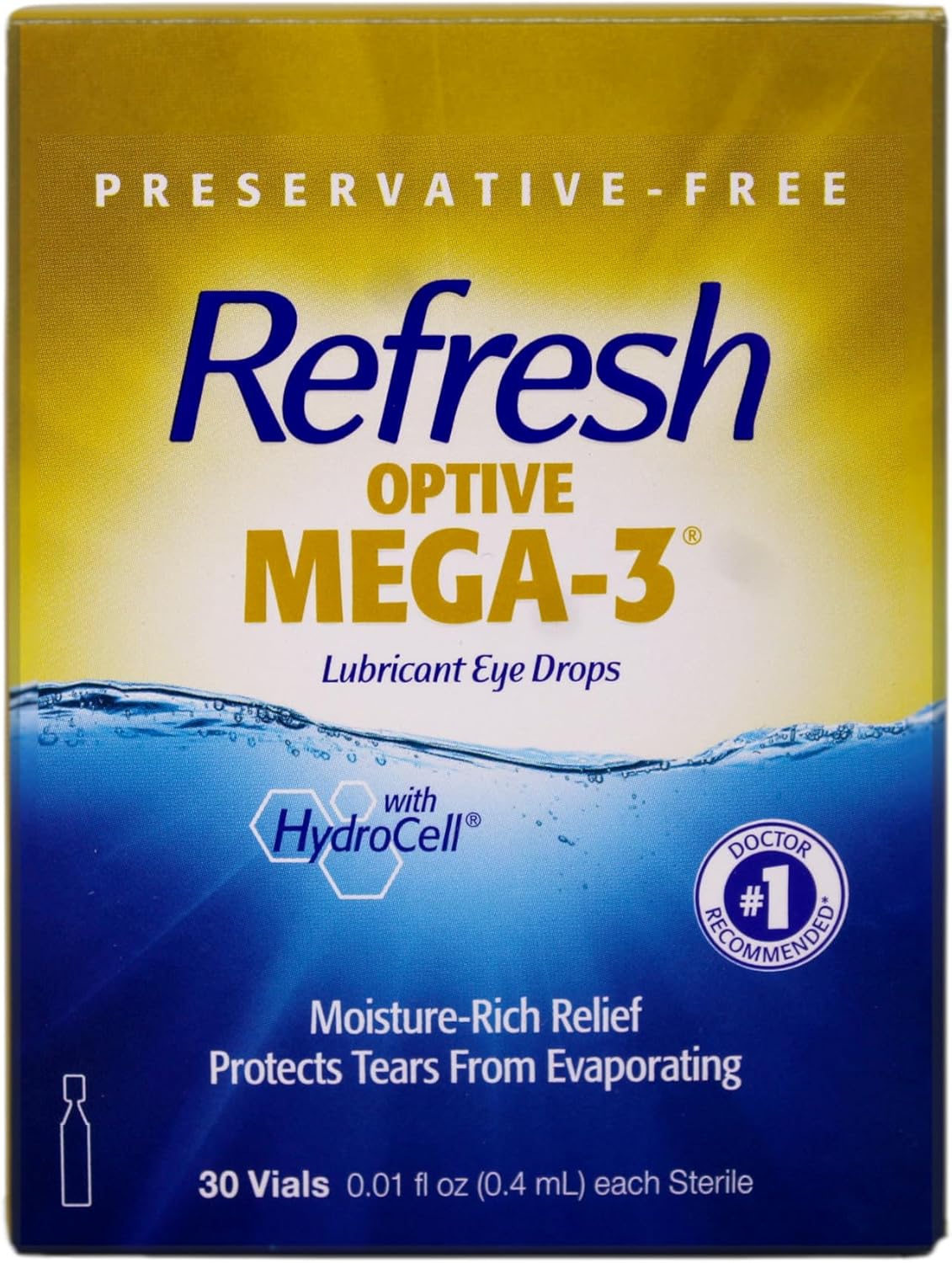 Refresh Optive Mega-3 Preservative-Free Lubricant Eye Drops, 0.01 Fluid Ounce Vials - 30 Count (Pack of 2)