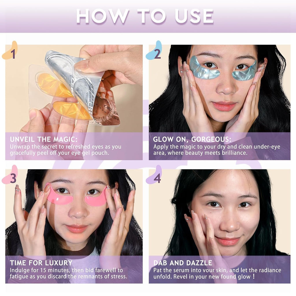 Eye Patches Under Eye Mask Skincare Hyaluronic Acid Under Eye Patches for Teen Girls Puffy Eyes and Dark Circles 24k Gold,Hyaluronic Acid,Rose,Eye Mask Pads Bag Treatment Skin Care(30Pairs)