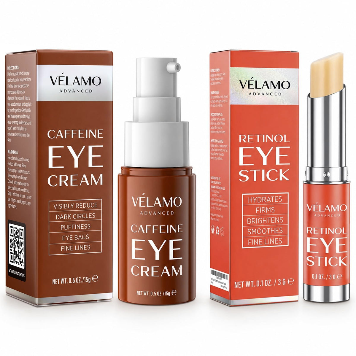 VELAMO ADVANCED Caffeine Eye Cream for Dark Circles, Puffiness & Under Eye Bags – Energizing & Depuffing Under Eye Cream to Smooth Wrinkles & Fine Lines – Dermatologist Tested 0.5 OZ/15g