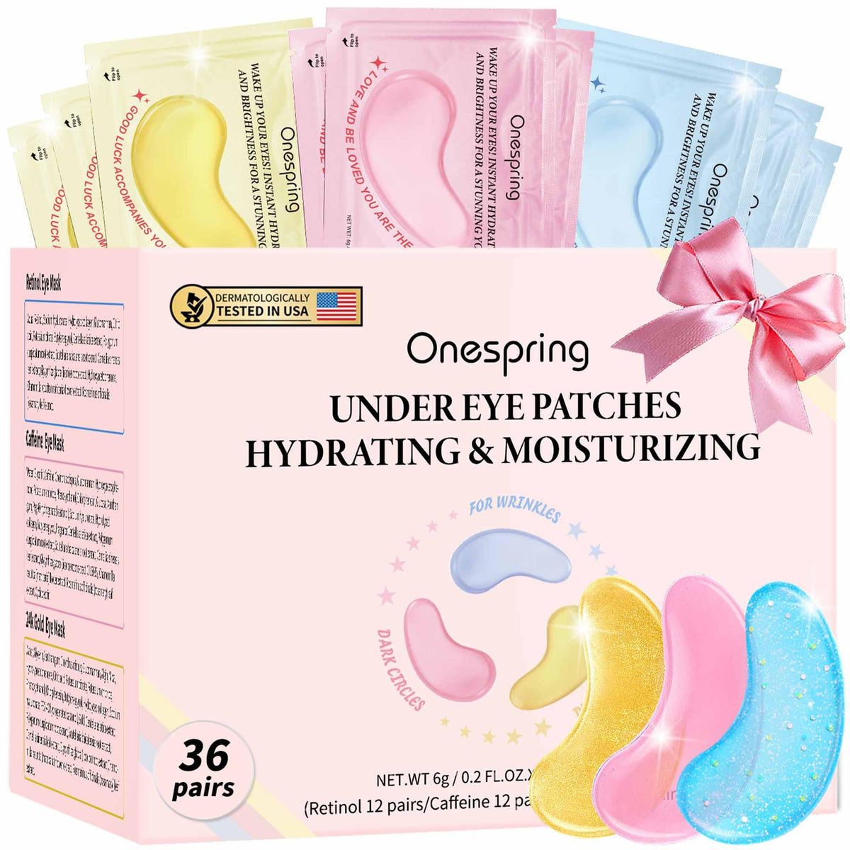 Onespring Eye Masks (48 Pairs) - Face Masks Skincare, Undereye Patches for Puffy Eyes, Dark Circles, Wrinkles, Collagen Eye Gels for Bridesmaid - Gifts for Women, Bachelorette Party Favors