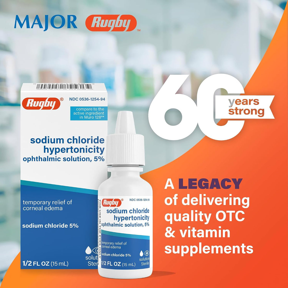 Rugby Sodium Chloride Hypertonicity Ophthalmic Eye Solution 5% - Sodium Chloride Eye Drops for Temporary Corneal Edema Symptom Support - Alcohol-Free - 0.5 Fl. Oz. (3-Pack)