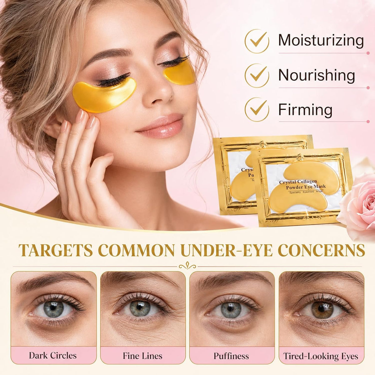 30 Pairs Eye Masks & Lip Masks, 24K Gold Under Eye Patches for Puffy Eyes