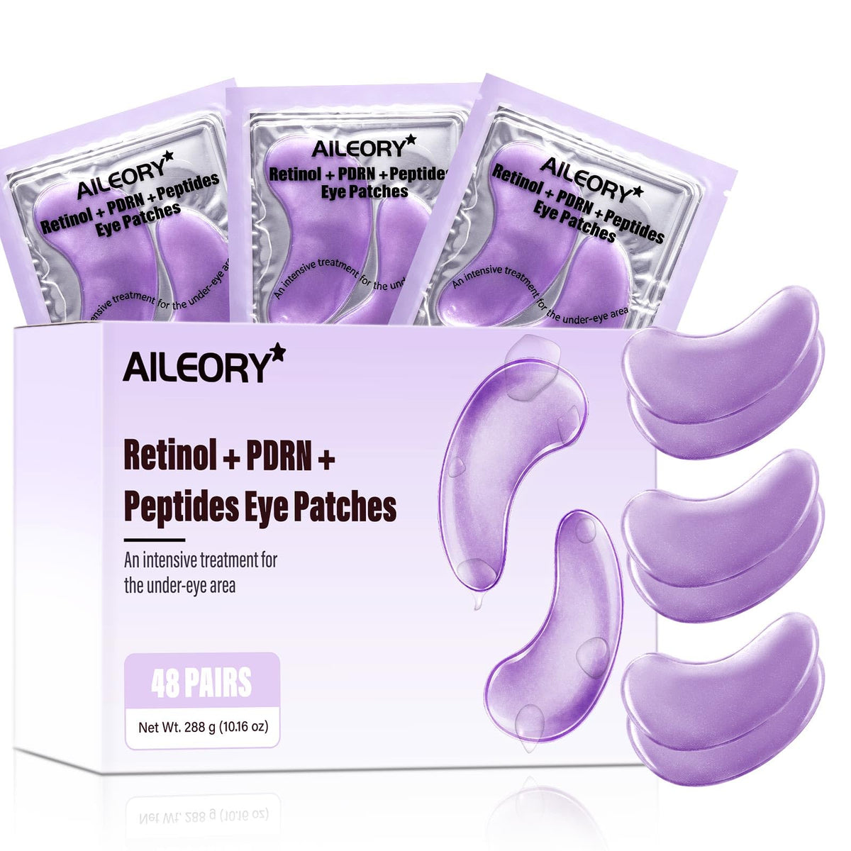 AILEORY Under Eye Patches (24 Pairs) - Tri-color Glitter Eye Gel Pads for Dark Circles, Puffy Eyes, Under eye Bags, Wrinkles | Natural Collagen Under Eye Mask Patches, Gel Under Eye Patches
