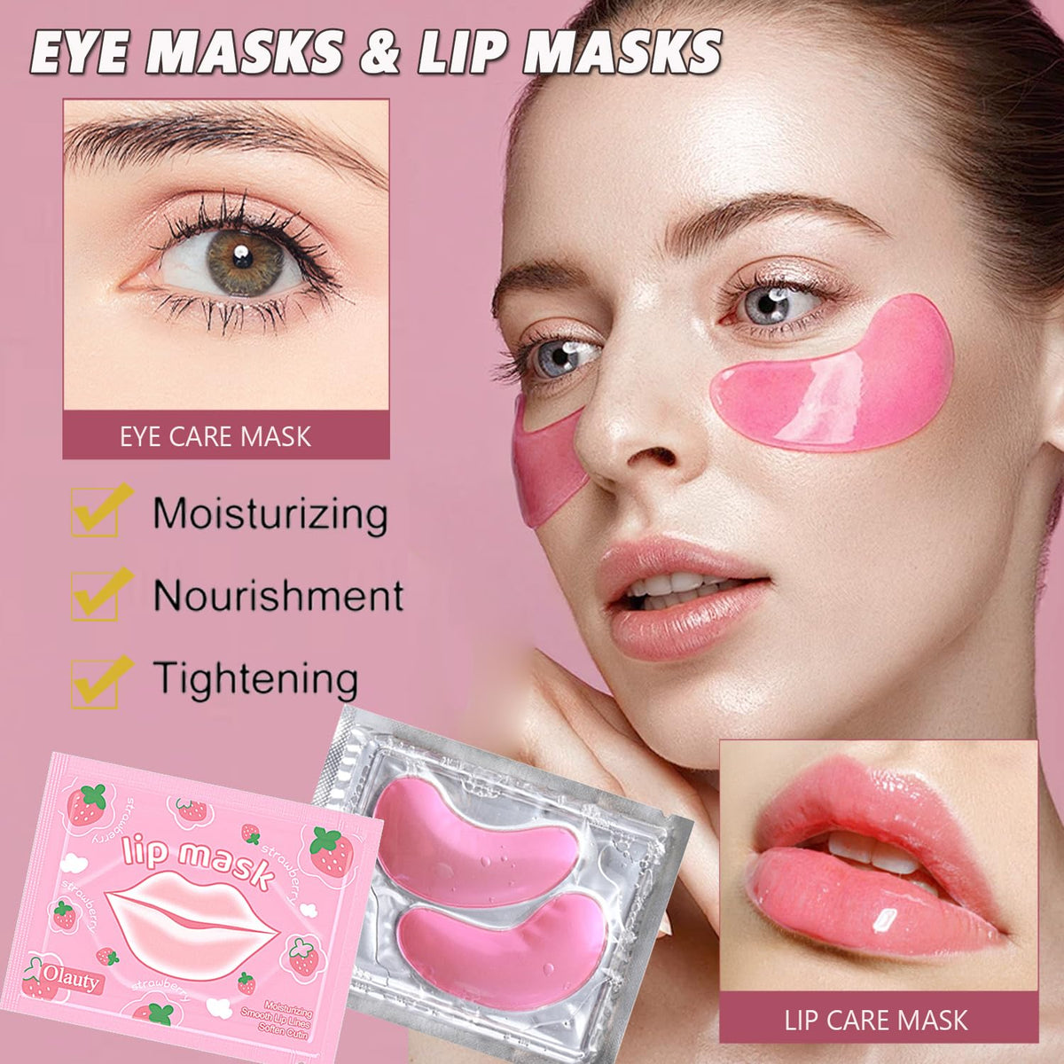 30 Pairs Eye Masks & Lip Masks, Pink Eye Patches, Spa Party Bridesmaid Gift