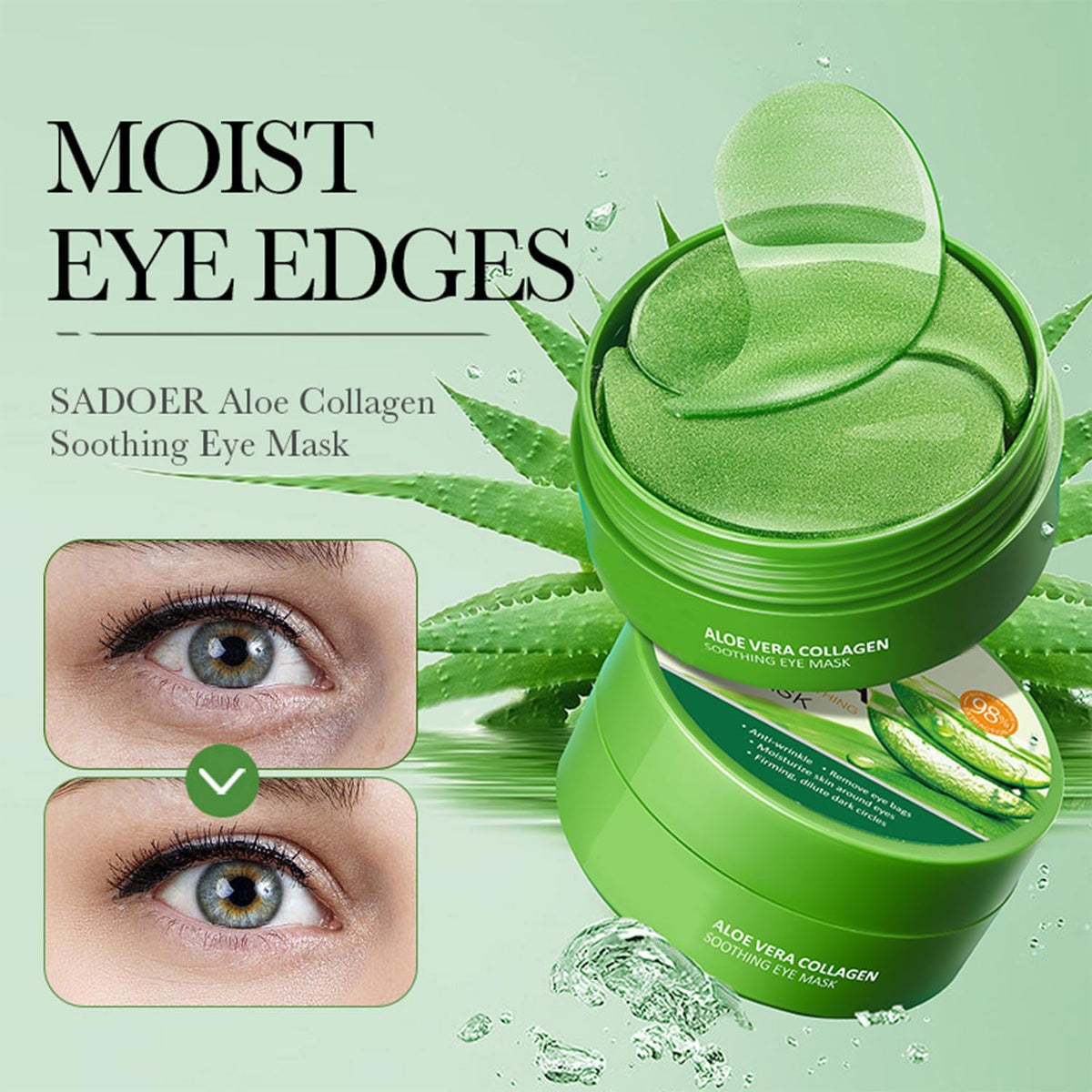 Eakroo Under Eye Patches - 60PCS Aloe Vera Eye Patches for Puffy Eyes and Dark Circles, Eye Mask Skincare, Eye Patches for Women, Under Eye Mask, Parches Para Ojeras, Reduce Wrinkles and Fine Lines