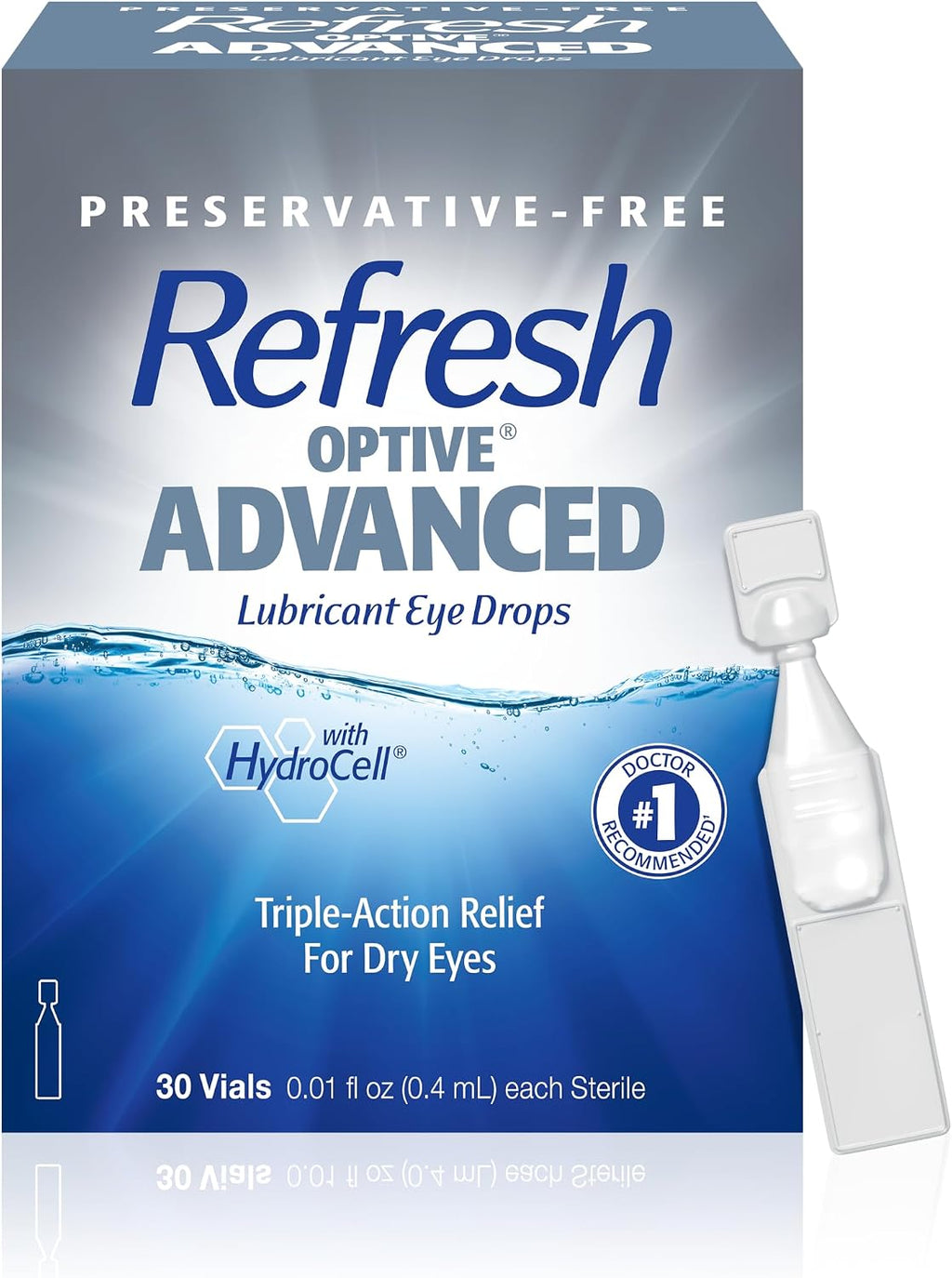 REFRESH OPTIVE Advanced PF Lubricant Eye Drops Preservative-Free Artificial Tears, 0.01 fl oz (0.4 mL), 30 Single-Use Containers