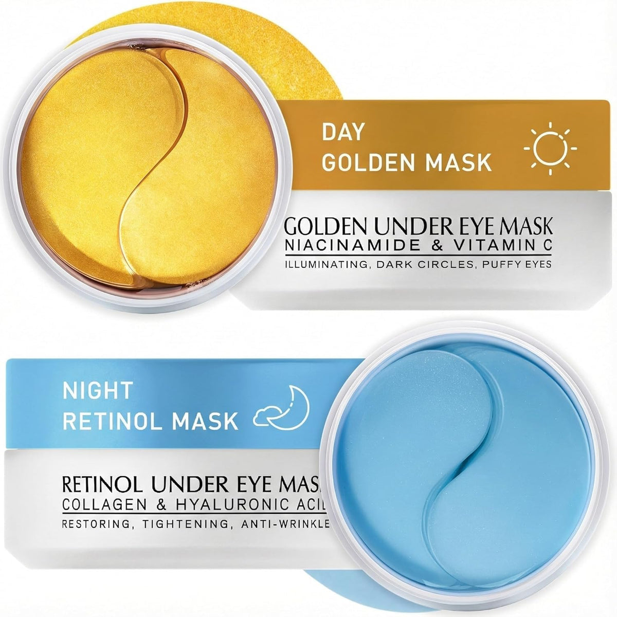 Under Eye Patches Kit: 120 Pcs Retinol & Golden Gel Eye Mask for Dark Circles, Puffiness and Wrinkles - Day & Night Skin Treatment Pads with Niacinamide, Collagen, Hyaluronic Acid & Vitamin C (2 Pack)