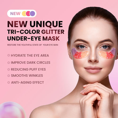 AILEORY Under Eye Patches (24 Pairs) - Tri-color Glitter Eye Gel Pads for Dark Circles, Puffy Eyes, Under eye Bags, Wrinkles | Natural Collagen Under Eye Mask Patches, Gel Under Eye Patches